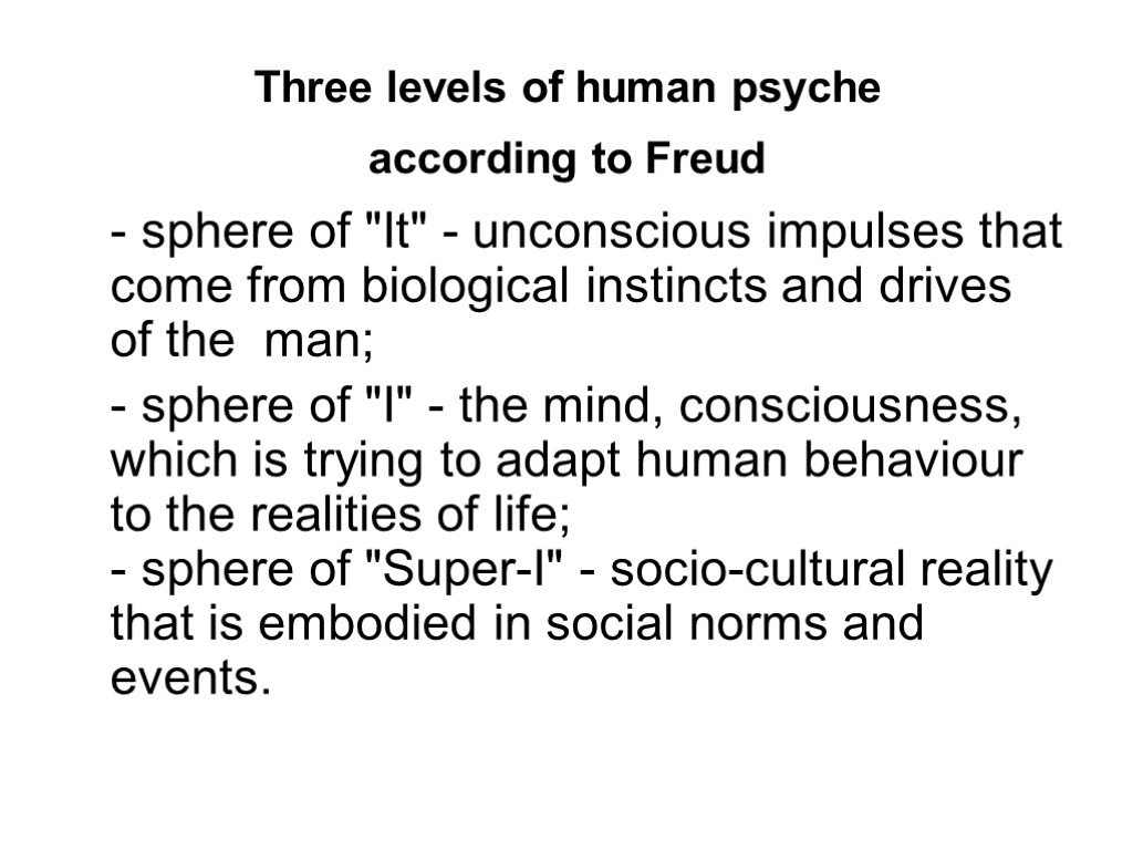 Three levels of human psyche according to Freud - sphere of 